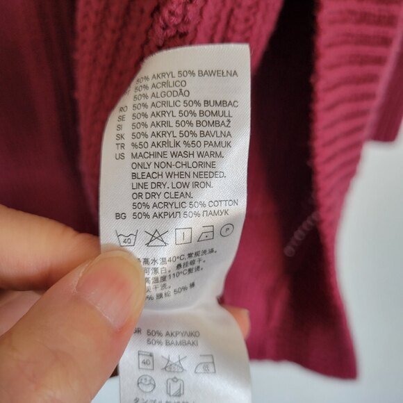 H&M Burgundy Red Maroon Oversize Chunky Knit Long Sleeve Open Cardigan Sweater 2 - Picture 9 of 10